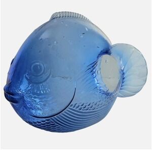 Blue Glass Fish Bowl Vase‎ Unique Decor Accent Piece Centerpiece